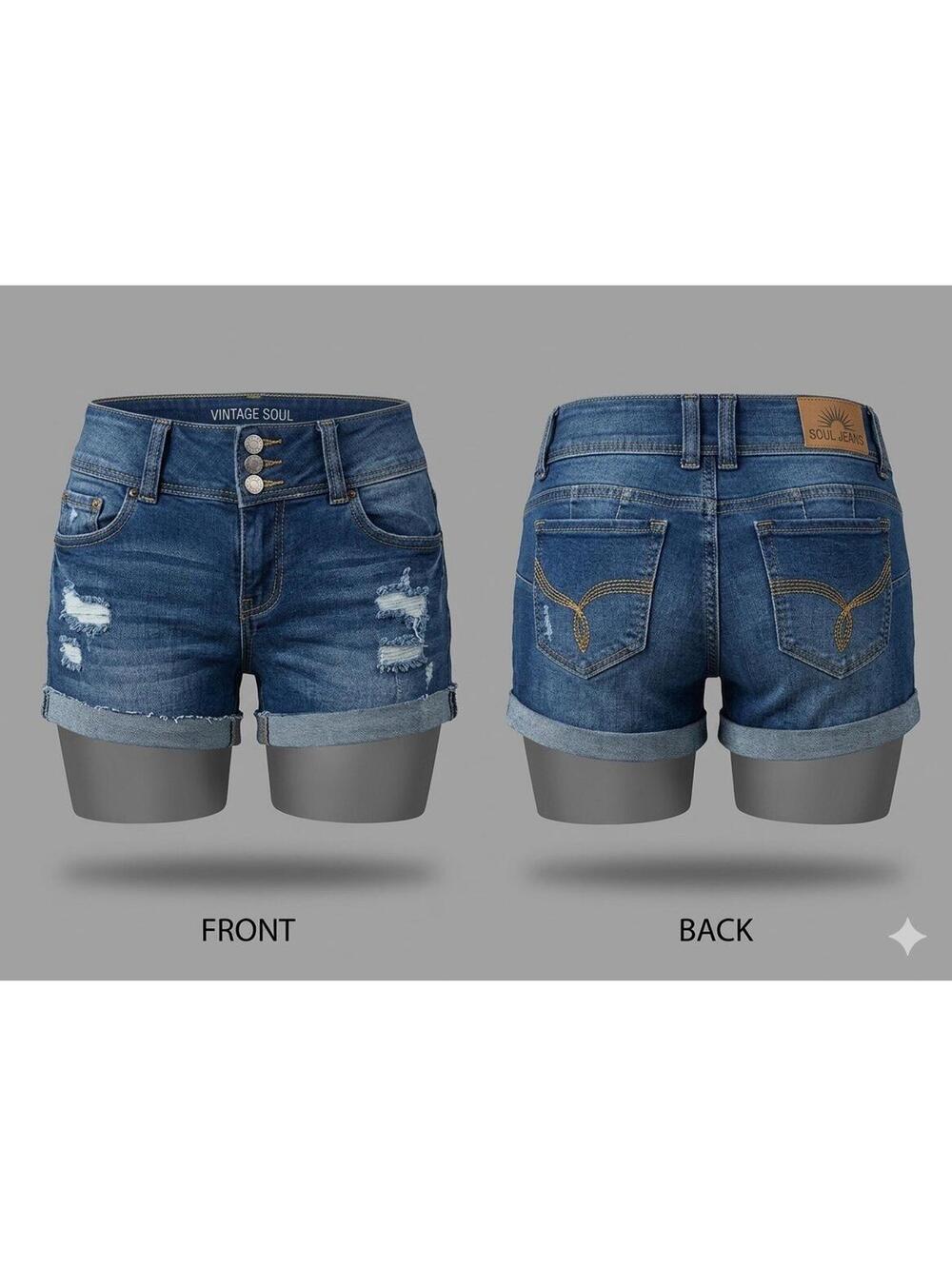 ☀️👖 YMI Distressed Denim Cuffed Shorts Low Rise‎ Stretch Size 7 8861-21 👖☀️